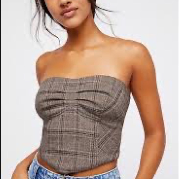 Free People Tops - Free People Out West Corset Tube Top in Brown Plaid, Size 10, EUC